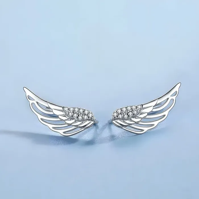 Stříbrné náušnice Charming Angel Wings se zirkony