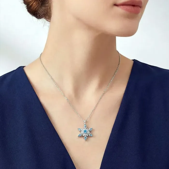 Náhrdelník Sněhová vločka s modrými a čirými zirkony | Elanis Jewel