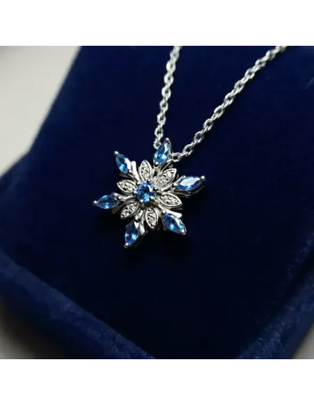Náhrdelník Sněhová vločka s modrými a čirými zirkony | Elanis Jewel