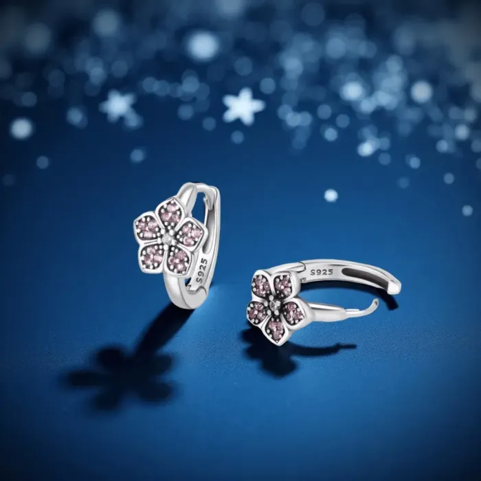 Stříbrné náušnice Růžové kvítky s třpytivými zirkony