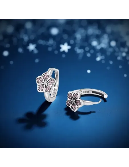 Stříbrné náušnice Růžové kvítky s třpytivými zirkony