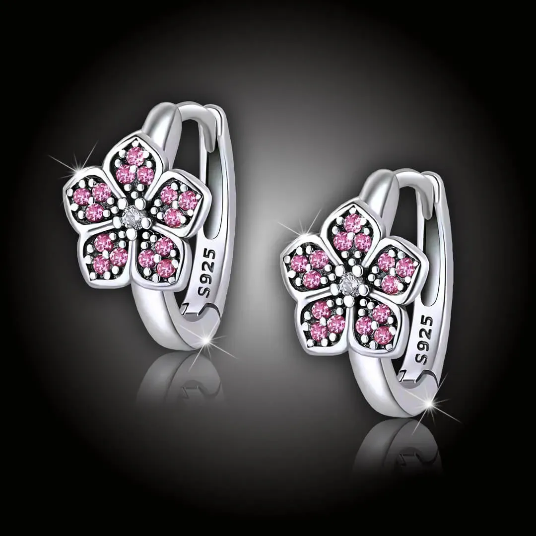 Stříbrné náušnice Růžové kvítky s třpytivými zirkony 2