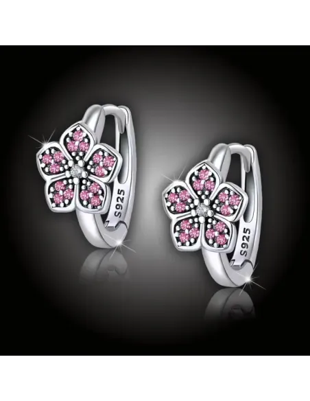 Stříbrné náušnice Růžové kvítky s třpytivými zirkony
