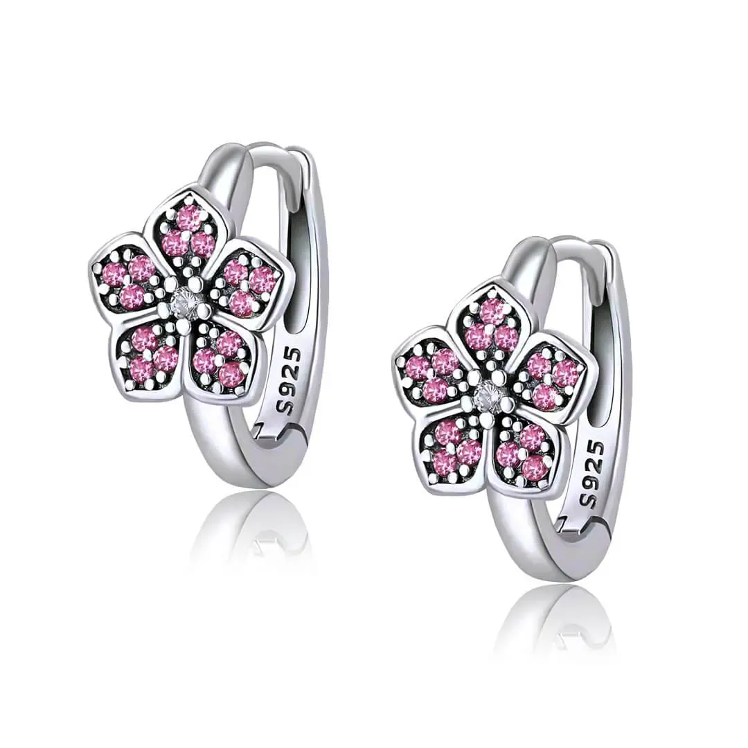 Stříbrné náušnice Růžové kvítky s třpytivými zirkony