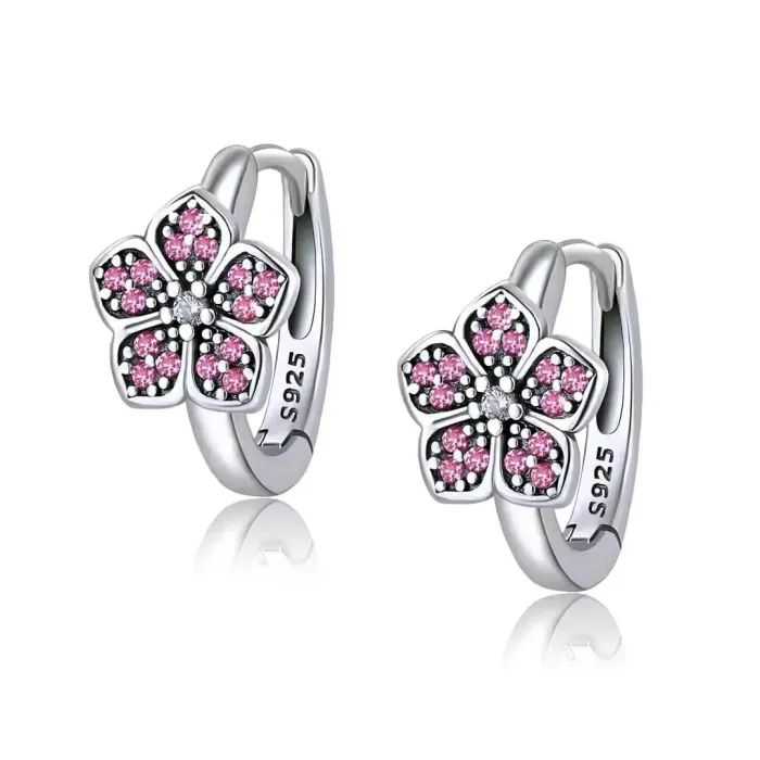 Stříbrné náušnice Růžové kvítky s třpytivými zirkony