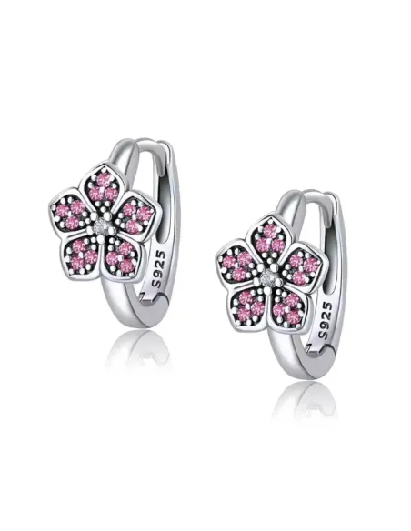 Stříbrné náušnice Růžové kvítky s třpytivými zirkony