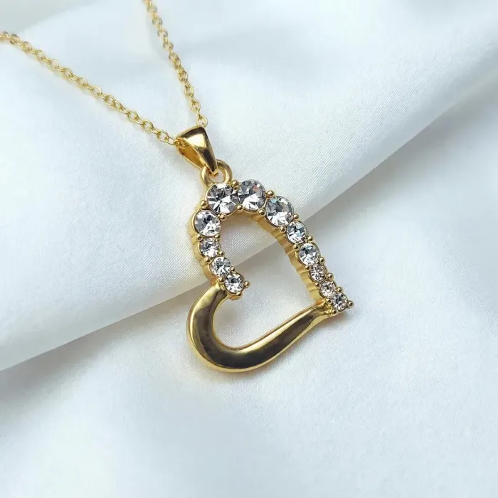 Náhrdelník Pozlacené velké srdce s čirými krystaly Swarovski®