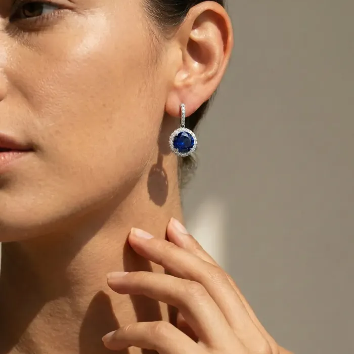 Visací náušnice Brillance Rafaella Royal Blue se zirkony