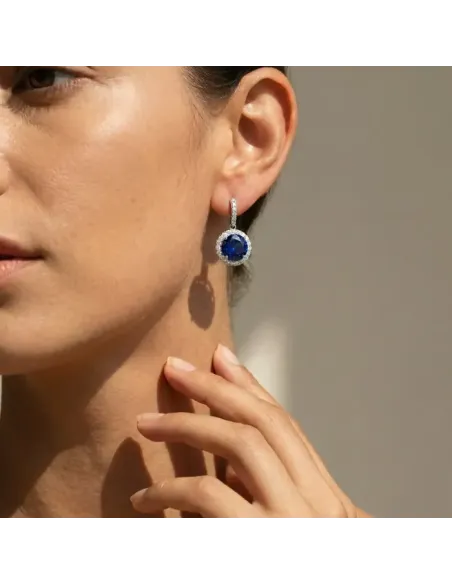 Visací náušnice Brillance Rafaella Royal Blue se zirkony