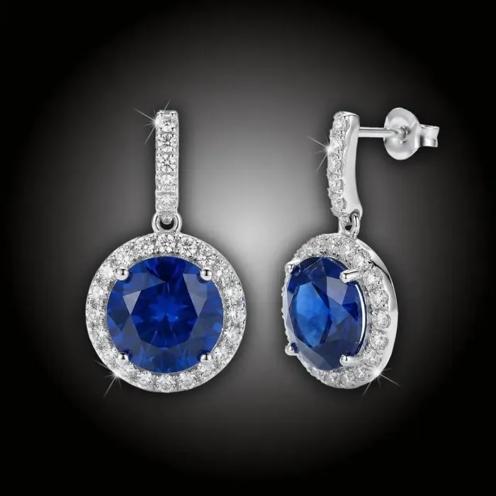 Visací náušnice Brillance Rafaella Royal Blue se zirkony